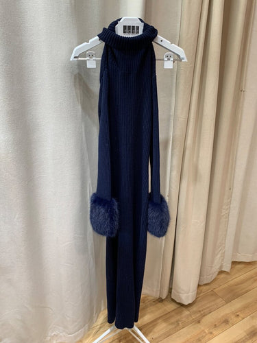 Ramy Brook Navy Linda Ribbed Turtleneck Long Sleeve Dress sz S