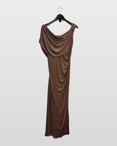 Badgley Mischka Collection Metallic Draped One-Shoulder Evening Gown sz 6