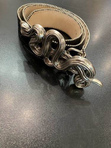 Streets Ahead Snake Buckle Croc-Embossed Leather Belt sz S