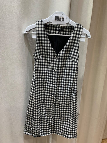 Madewell Black & White Gingham Sleeveless Button-Front Mini Dress sz 0