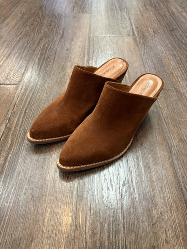 Jeffrey Campbell Favela-2 Cognac Suede Heeled Mules sz 7