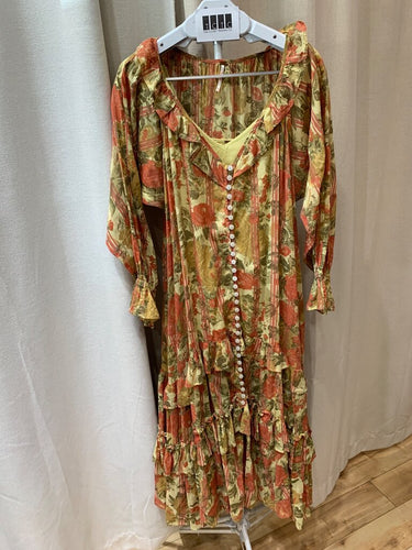 Free People Floral Striped Long Sleeve Maxi Dress sz XS