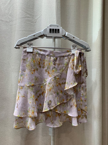AllSaints Lilac Floral Tiered Ruffle Mini Skirt sz 0