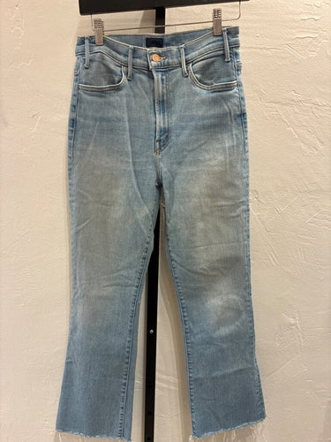 Mother Light Wash Frayed Hem Flared Jeans sz 29