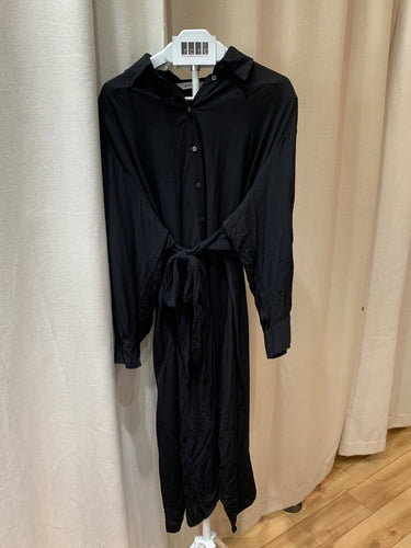 & Other Stories Black Tie-Waist Long Sleeve Midi Shirt Dress sz S