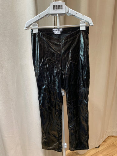I.AM.GIA Black Faux Leather V-Front Pants sz M
