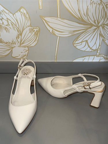 Vince Camuto White Pointed-Toe Slingback Block-Heel Pumps sz 6.5