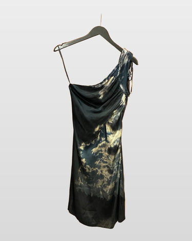 Roberto Cavalli One-Shoulder Cloud Print Silk Mini Dress sz 42