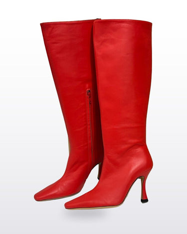 STAUD Red Leather Knee-High Heeled Boots sz 36½