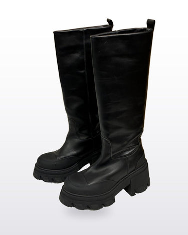 GANNI Black Chunky Lug Sole Knee High Boots sz 37