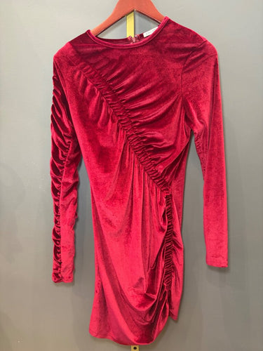 Ronny Kobo Red Velvet Ruched Long Sleeve Mini Dress sz L