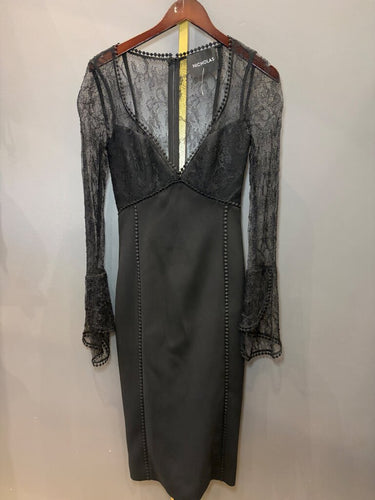 Nicholas Black Lace-Bodice Long Sleeve Sheath Dress sz 4