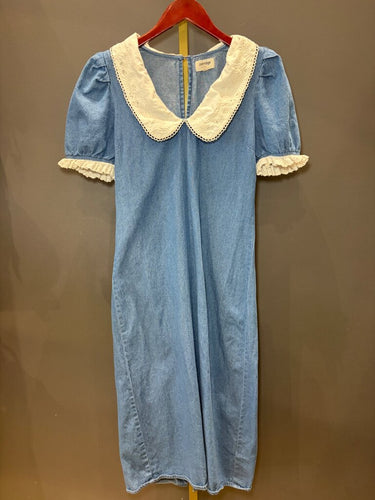 Porridge Denim Lace Collar Midi Dress sz XS