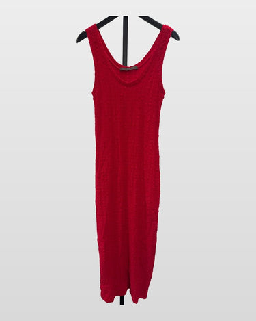 Enza Costa Red Textured Knit Sleeveless Midi Dress sz L