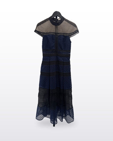 Self-Portrait Blue & Black Guipure Lace Midi Dress sz US 6