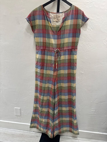 Ace & Jig Multicolor Plaid Short Sleeve Jumpsuit sz M