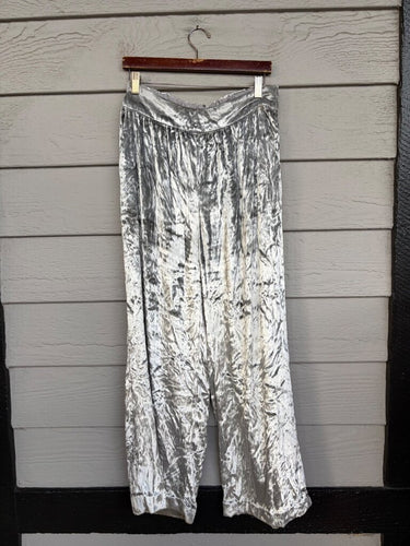 Maeve by Anthropologie Silver Crushed Velvet Wide Leg Pants sz SMALL