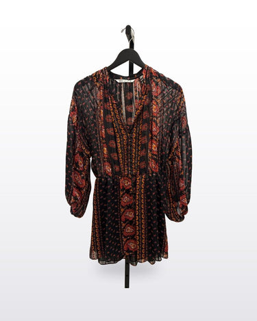 Zara Paisley Print Long Sleeve Mini Dress sz XS