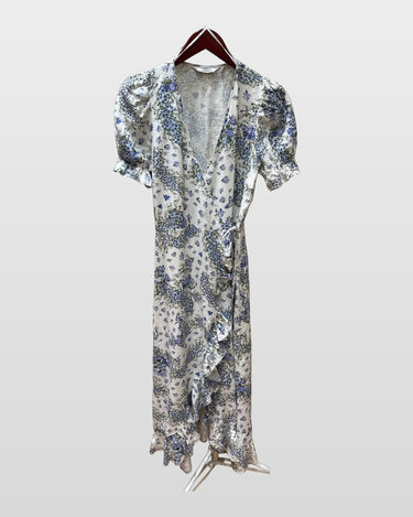 & Other Stories Blue Floral Linen Wrap Midi Dress sz 6