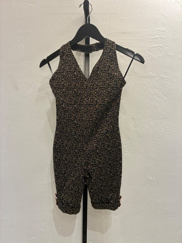 Chanel Black and Gold Metallic Tweed Halter Romper sz 34