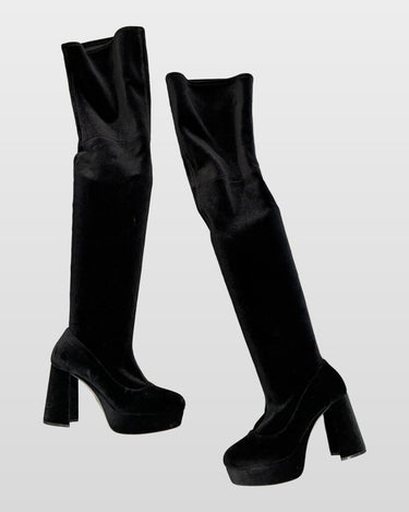 Miu Miu Black Velvet Platform Over-the-Knee Boots sz 36