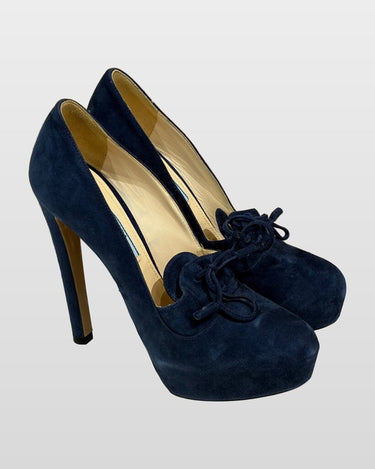 Prada Navy Suede Platform Tie Pumps sz 37
