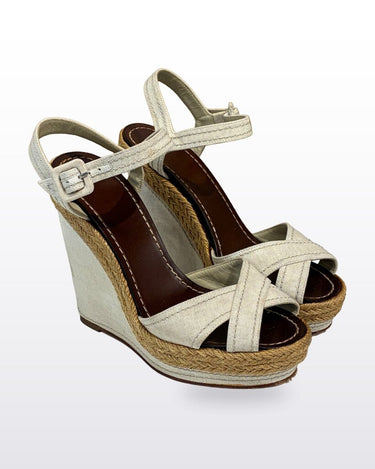 Christian Louboutin Canvas Espadrille Wedge Sandals sz 37