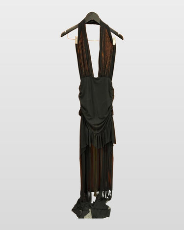 Norma Kamali Black Halter Draped Mesh Maxi Dress sz XL/42