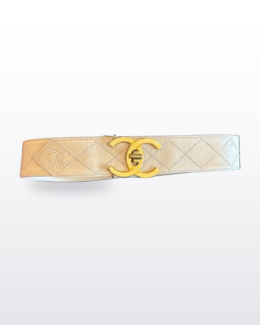 Chanel Vintage Quilted CC Turnlock Leather Belt sz 80/32