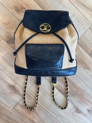 Chanel Vintage Straw & Leather Backpack