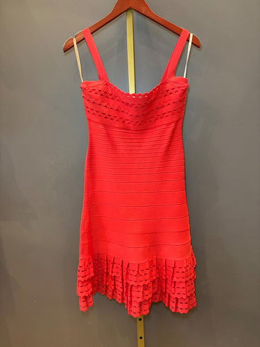 Hervé Léger Coral Cutout Bandage Flounce Dress sz M