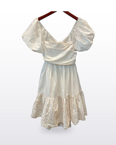 En Saison Puff Sleeve Eyelet Hem Mini Dress sz M