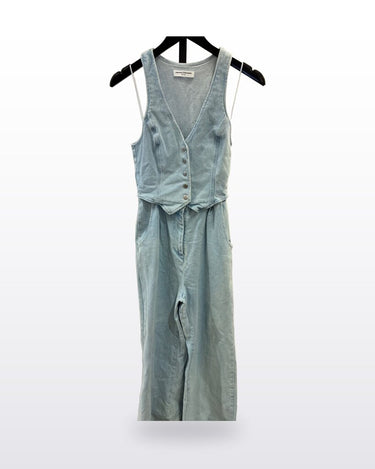 Amanda Uprichard Light Wash Denim Vest Bodice Jumpsuit sz S