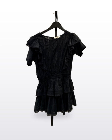 LoveShackFancy Black Ruffle Eyelet Mini Dress sz M