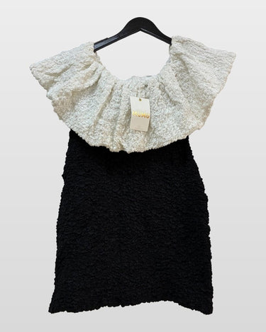 Show Me Your Mumu Black & White Popcorn Textured Off-The-Shoulder Mini Dress sz M