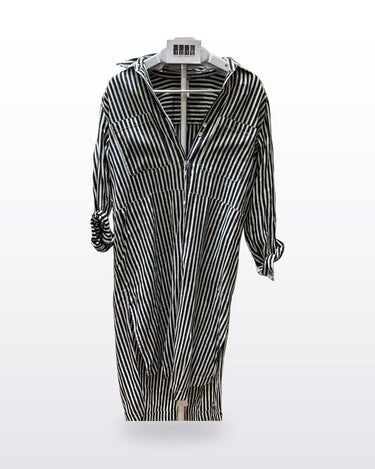 Free People Black & White Striped Long Sleeve Midi Shirt Dress sz XS
