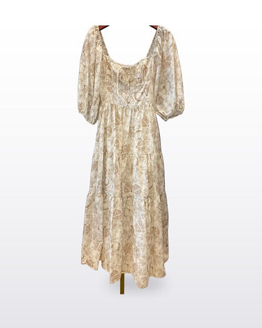 En Saison Printed Tiered Puff Sleeve Midi Dress sz S