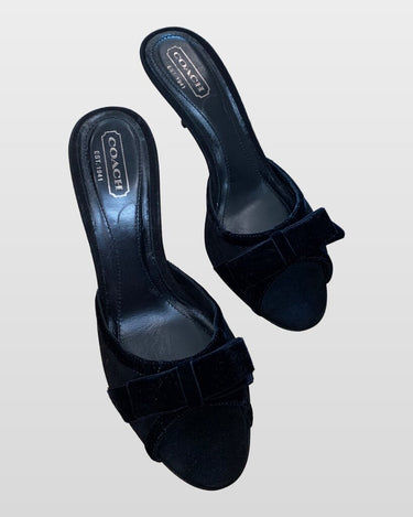 Coach Black Velvet Bow Kitten Heel Mules sz 9 B