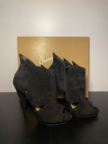 Christian Louboutin Black Suede Open-Toe Ankle Booties sz 40