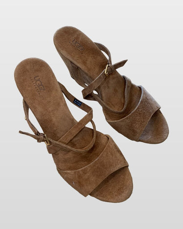 UGG Tan Suede Cork Wedge Sandals sz 8.5
