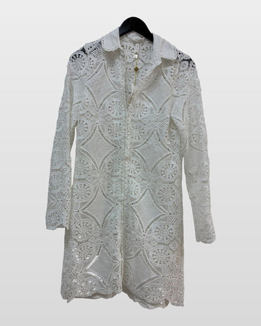 Helen Jon White Lace Long Sleeve Shirt Dress sz XS