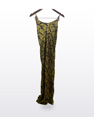 Resa Yellow and Black Patterned Maxi Slip Dress sz M