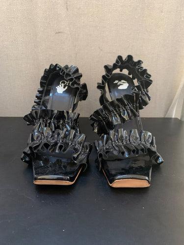 Off-White Black Patent Ruffle Allen Key Heel Sandals sz 37