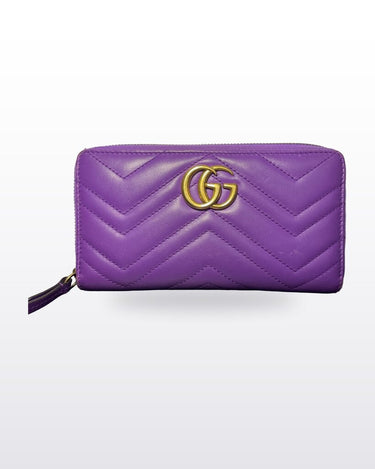 Gucci Purple Quilted Leather GG Marmont Zip Around Wallet