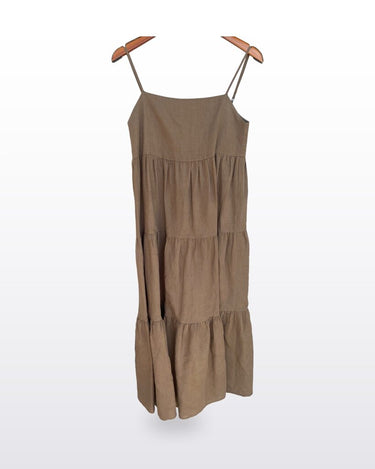 Charlie Holiday Linen Blend Tiered Midi Dress sz XS