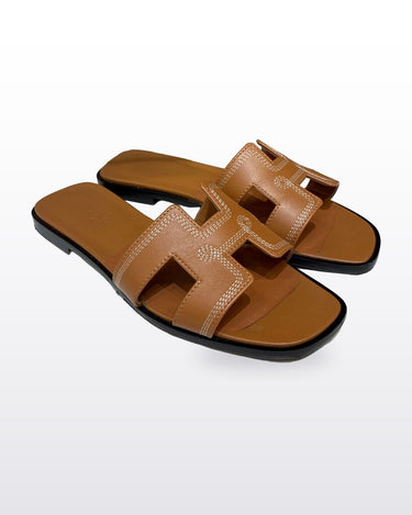 Hermès Gold Leather Oran Flat Slide Sandals sz 36