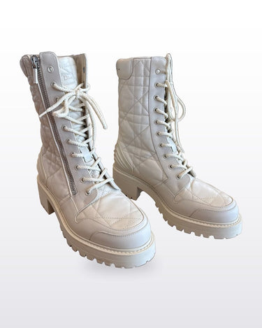 Christian Dior Off-White Cannage Quilted Leather Lace-Up Combat Boots sz 39