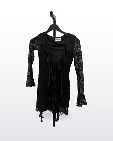Princess Polly Black Lace Long Sleeve Ruffle Mini Dress sz US 2