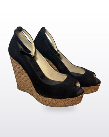 Jimmy Choo Black Suede Cork Platform Wedge Sandals sz 39