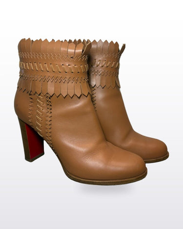 Christian Louboutin Tan Leather Fringe Ankle Boots sz 40